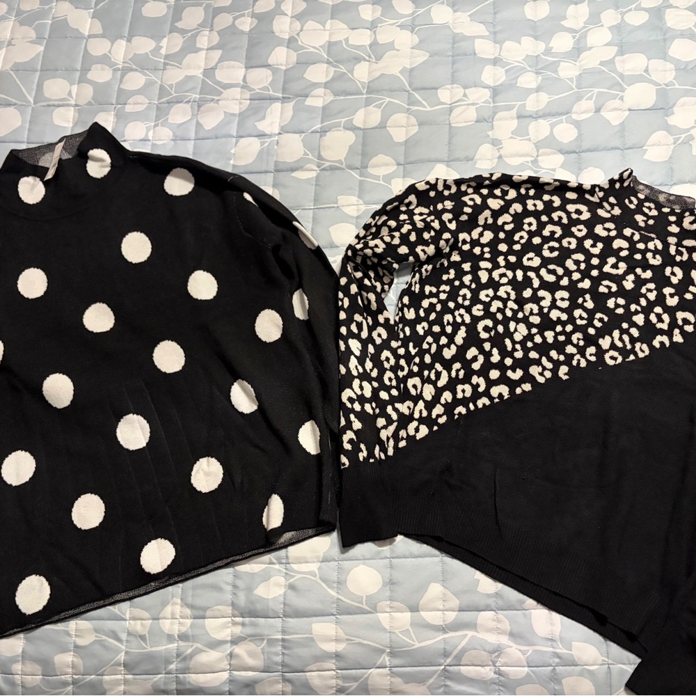 Cato Black and White Polka Dot and Leopard Print Sweaters